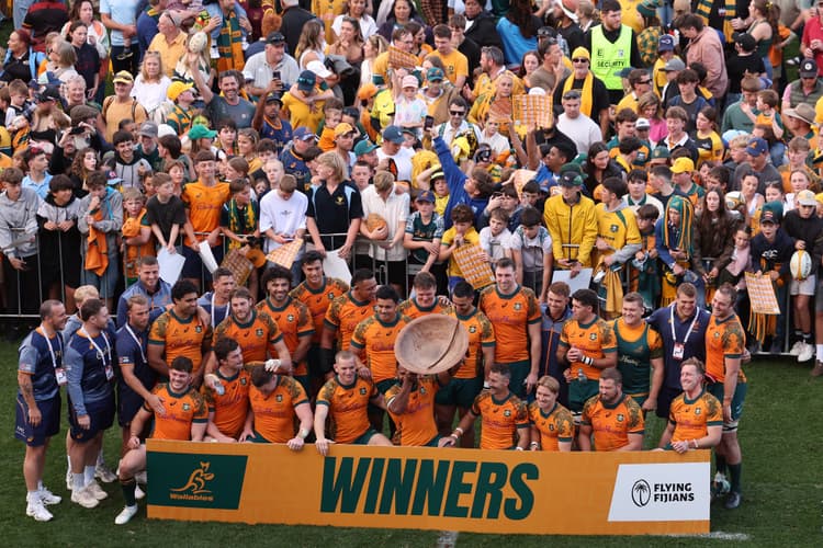 Wallabies collected the Vuvale Bowl with their hard fought win over Fiji. Photo: Getty Images
