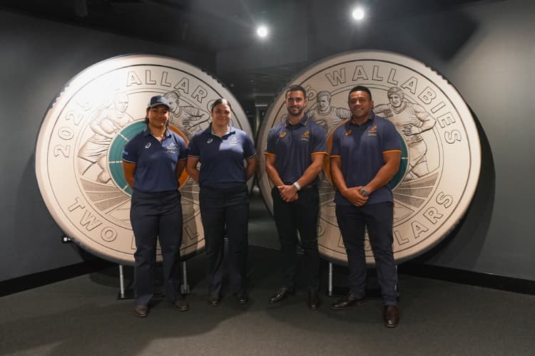 Rugby Australia and the Royal Australian Mint have joined forces with sports retailer Rebel to salute the Wallabies and Wallaroos by unveiling commemorative $2 coins in Brisbane today.