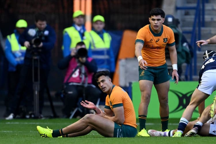 Joseph-Aukuso Suaalii was forced off the field early with an arm/wrist injury. Photo: Getty Images