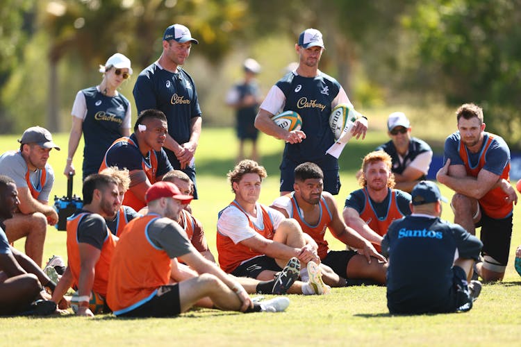 Dan Palmer (centre) and Berrick Barnes (right) have joined Eddie Jones' coaching set up. Photo: Getty Images